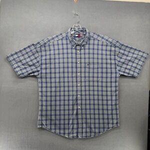 Tommy Hilfiger Men's Plaid Short Sleeve Button Down Shirt XXL Blue White Casual